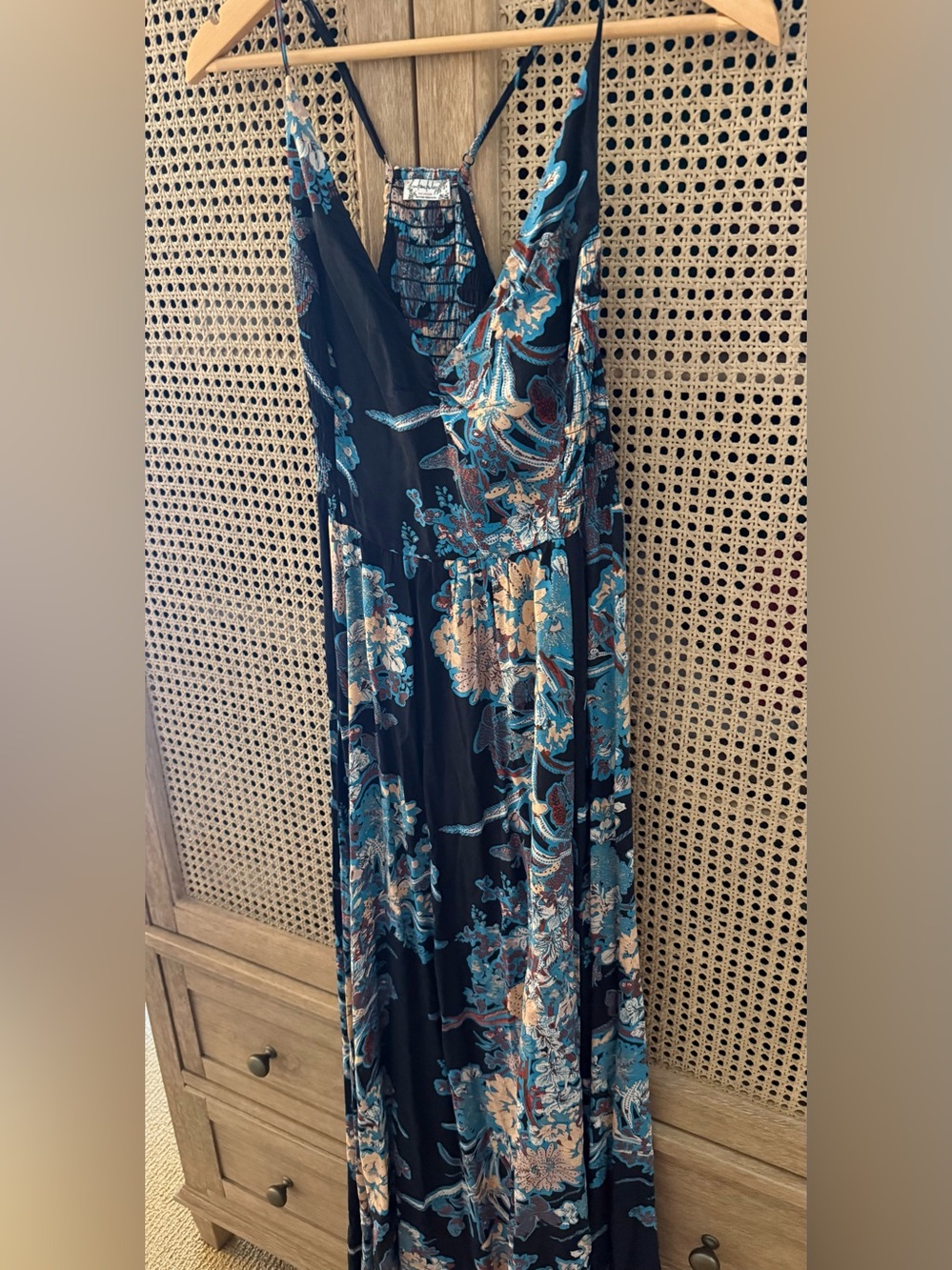 Free People Floral V-Neck Maxi Dress in Black- size small